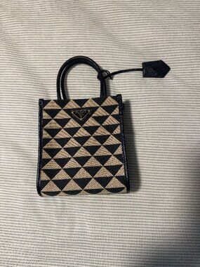 Prada Symbole Jacquard Mini Tote Bag Black Beige